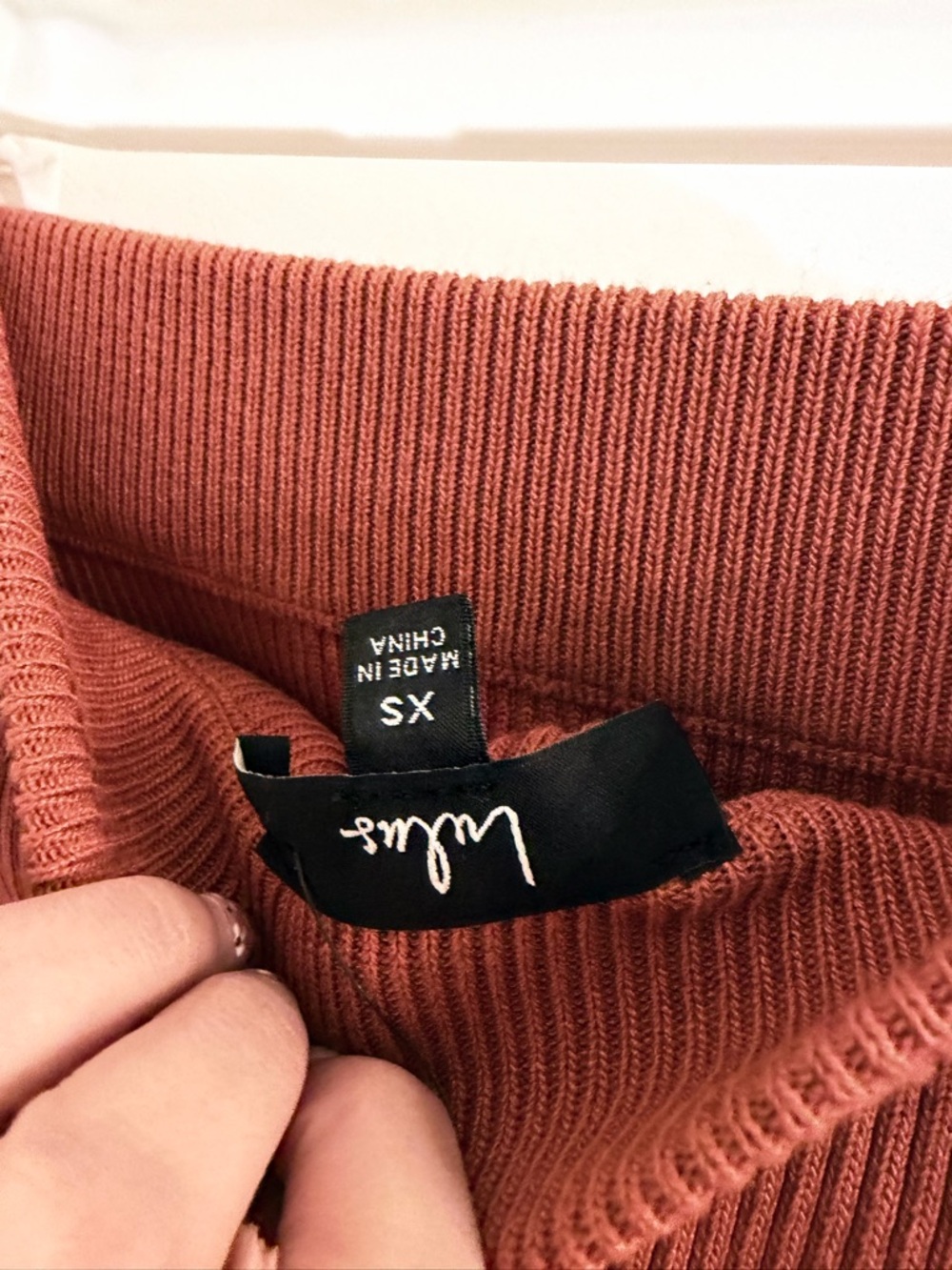 Lulu's Ribbed High-Waist Midi Skirt in Rust Orange - Picture 5 of 8